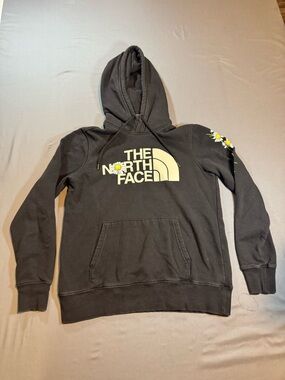 The North Face Black Hoodie with Cream Logo and Daisy Sleeve